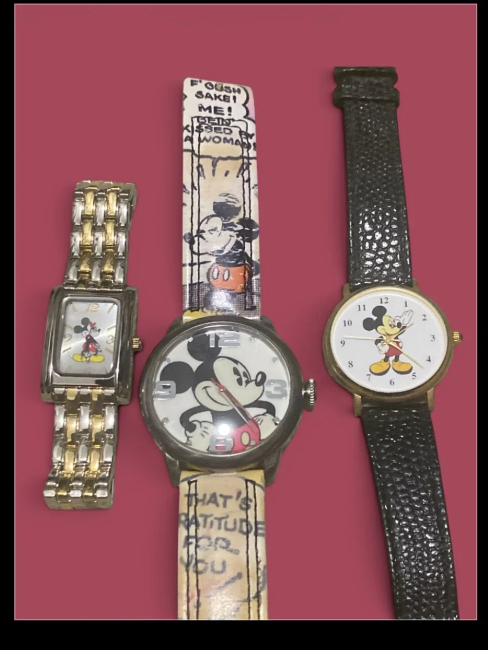 Disney Mickey & Friends Watch and Charm Lot - Black, White, Gold, Pink